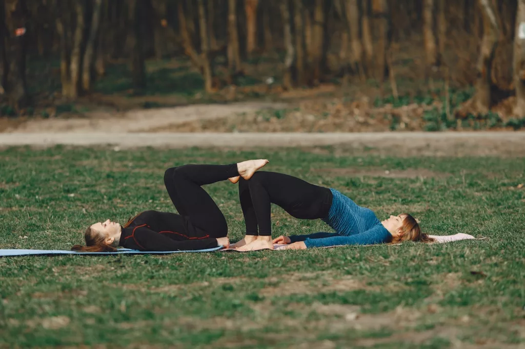 Supported Bridge Pose couple